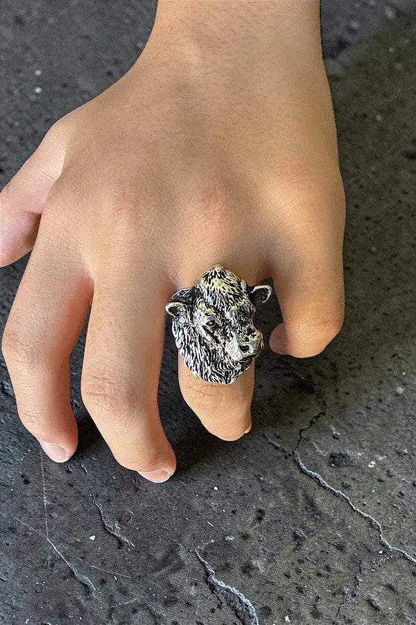 WESTERN ETCHED COW HEAD CUFF STATEMENT RING - SweetShine c.o.c. 
