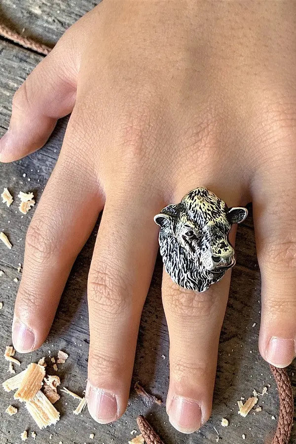 WESTERN ETCHED COW HEAD CUFF STATEMENT RING - SweetShine c.o.c. 