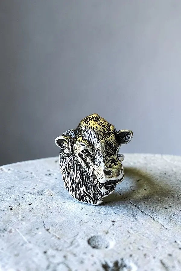 WESTERN ETCHED COW HEAD CUFF STATEMENT RING - SweetShine c.o.c. 