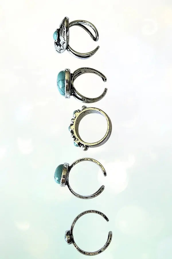 WESTERN THEME TURQUOISE GEM CUFF RING SET - SweetShine c.o.c. 