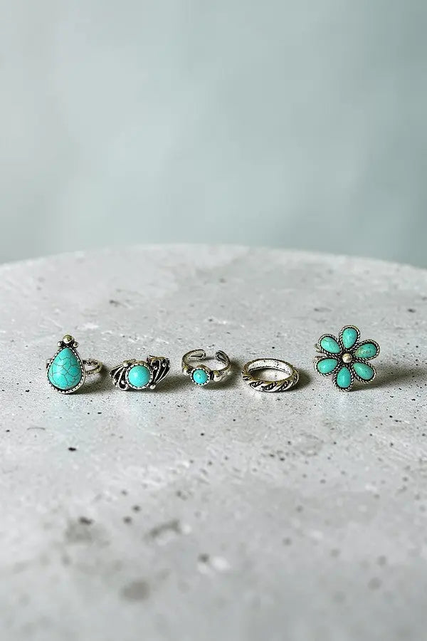WESTERN THEME TURQUOISE GEM ACCENT RING SET - SweetShine c.o.c. 