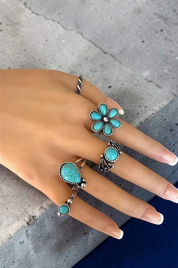 WESTERN THEME TURQUOISE GEM ACCENT RING SET - SweetShine c.o.c. 