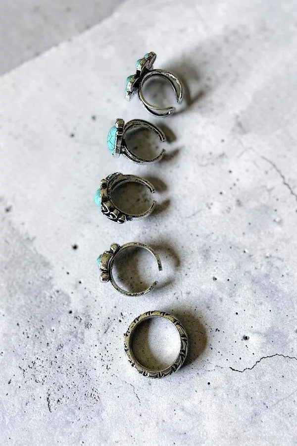 WESTERN THEME TURQUOISE GEM ACCENT RING SET - SweetShine c.o.c. 