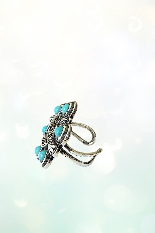 WESTERN ETCHED OVAL TQ GEM CUFF STATEMENT RING