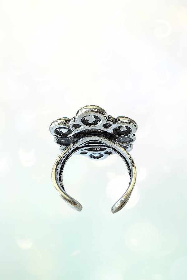 WESTERN ETCHED OVAL TQ GEM CUFF STATEMENT RING