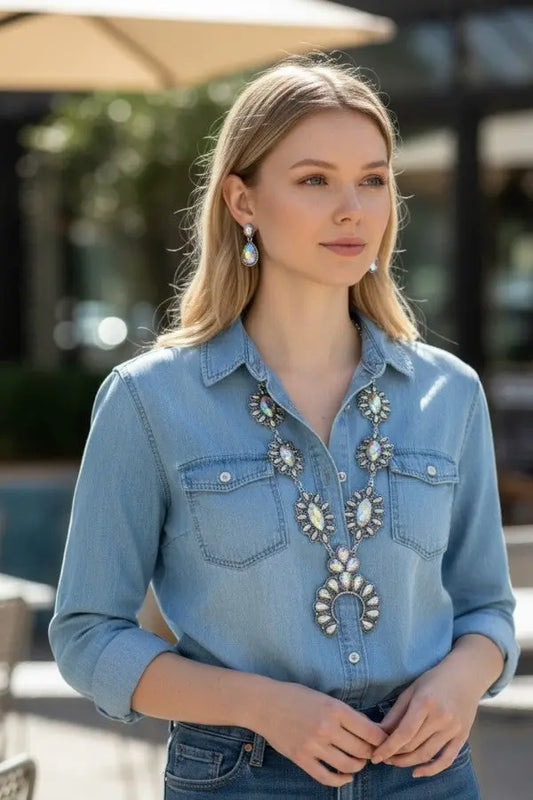 WESTERN AB GEMSTONE SQUASH BLOSSOM NECKLACE SET - SweetShine c.o.c. 