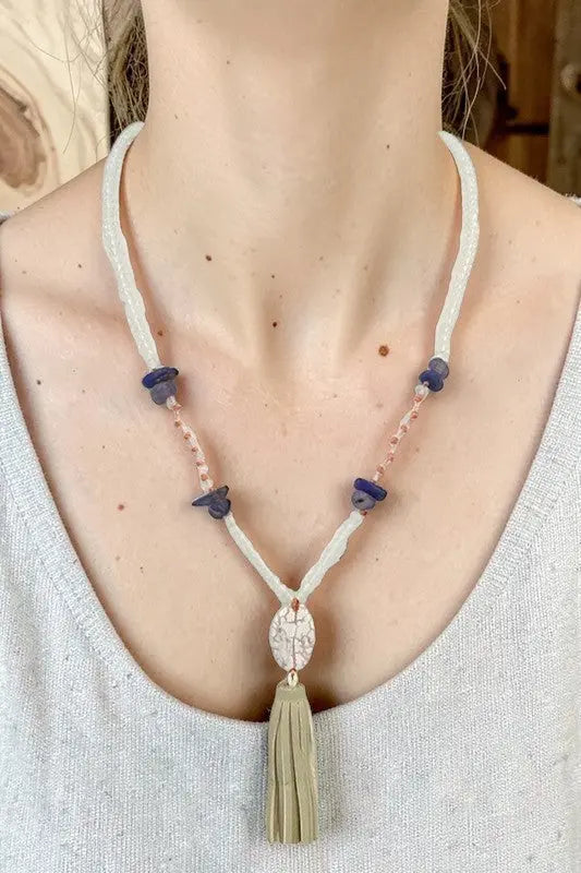 Faceted Glass Bead Tassel Pendant Long Necklace - SweetShine c.o.c. 